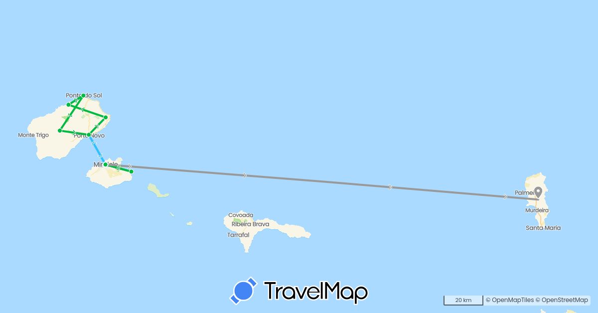 TravelMap itinerary: bus, plane, boat in Cape Verde (Africa)