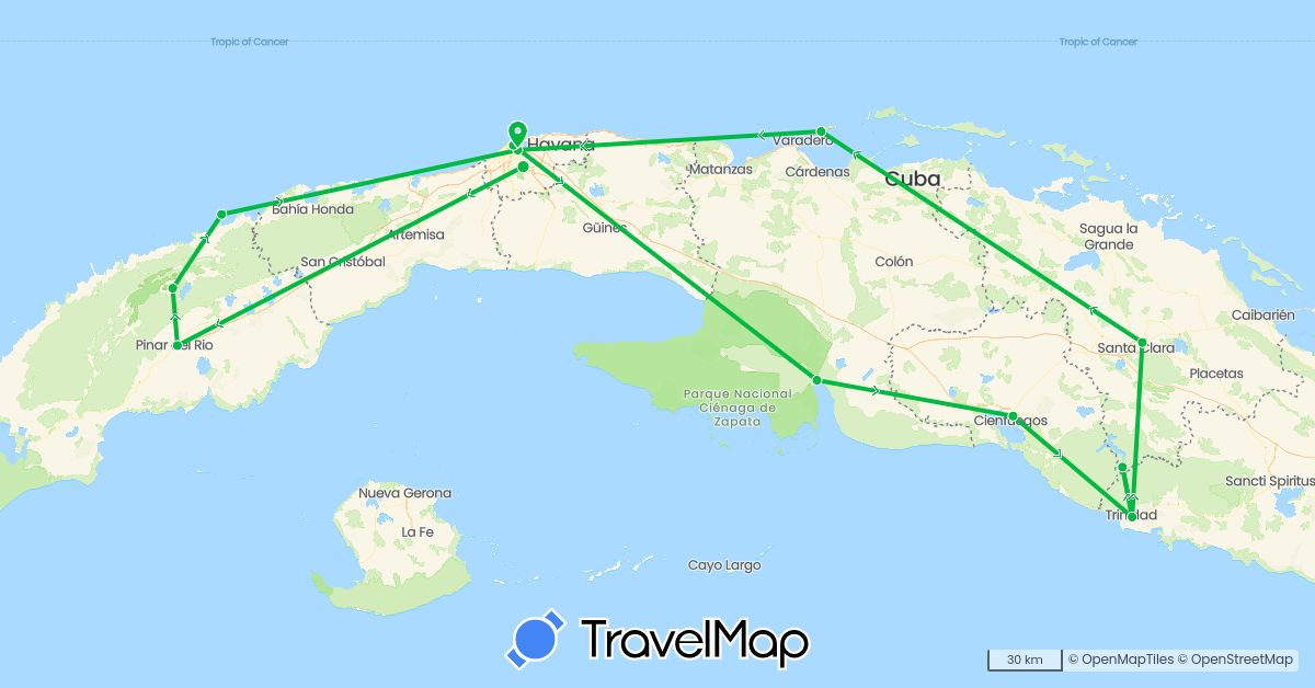 TravelMap itinerary: bus in Cuba (North America)