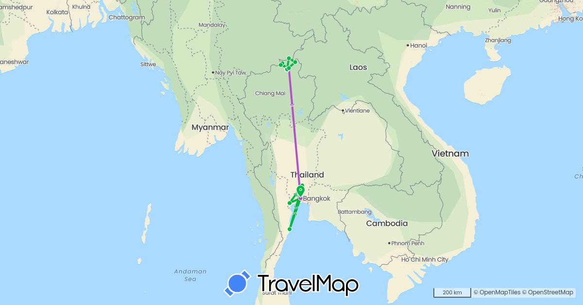 TravelMap itinerary: bus, train in Thailand (Asia)