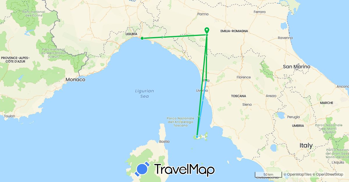 TravelMap itinerary: bus, boat in Italy (Europe)