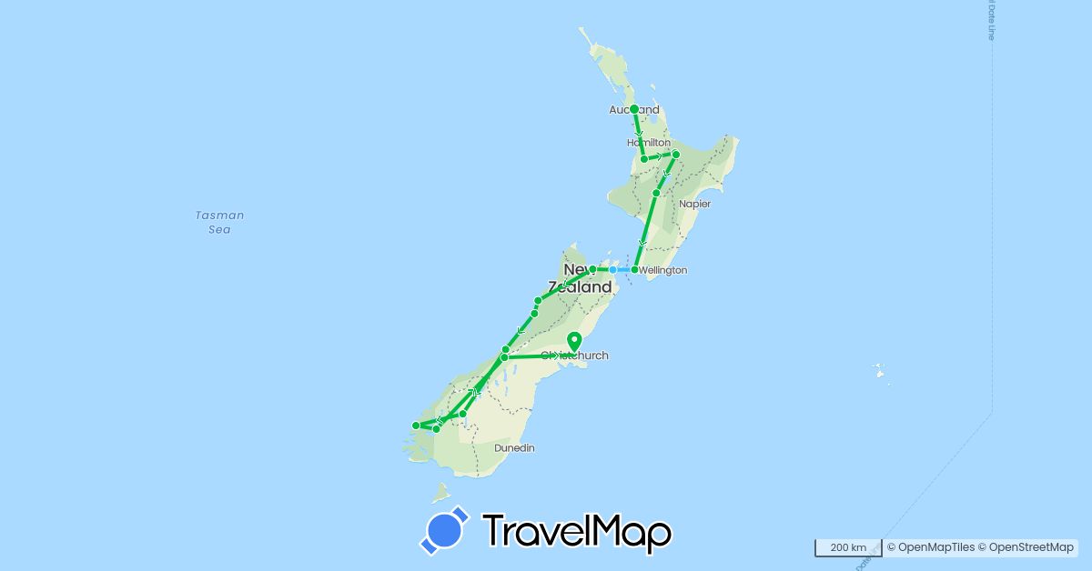 TravelMap itinerary: bus, boat in New Zealand (Oceania)