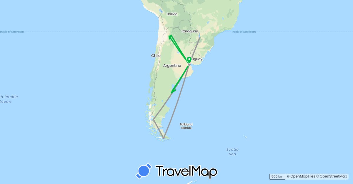 TravelMap itinerary: bus, plane in Argentina (South America)