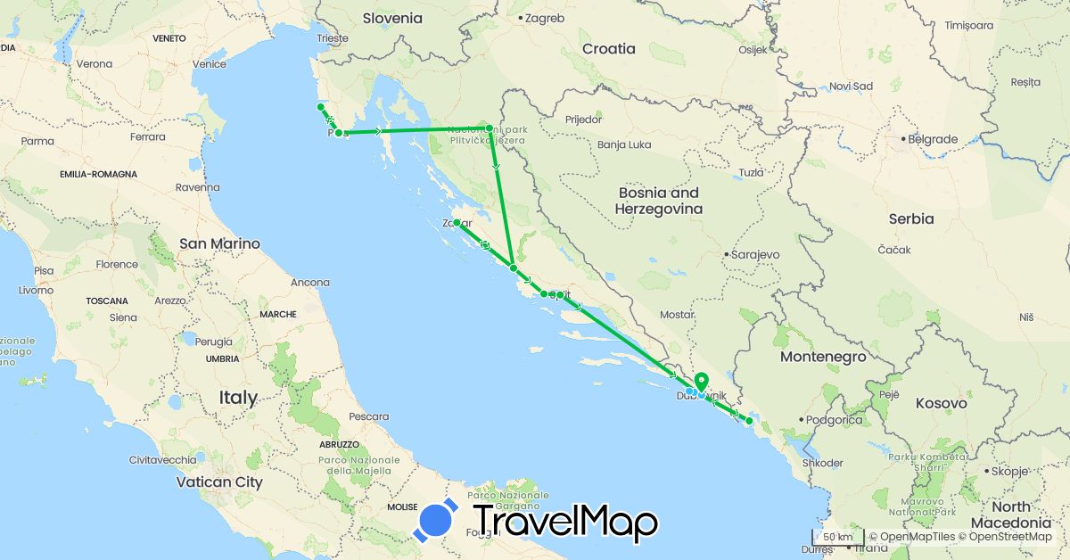 TravelMap itinerary: bus, boat in Croatia (Europe)