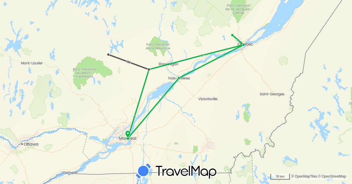 TravelMap itinerary: driving, bus, motorbike in Canada (North America)