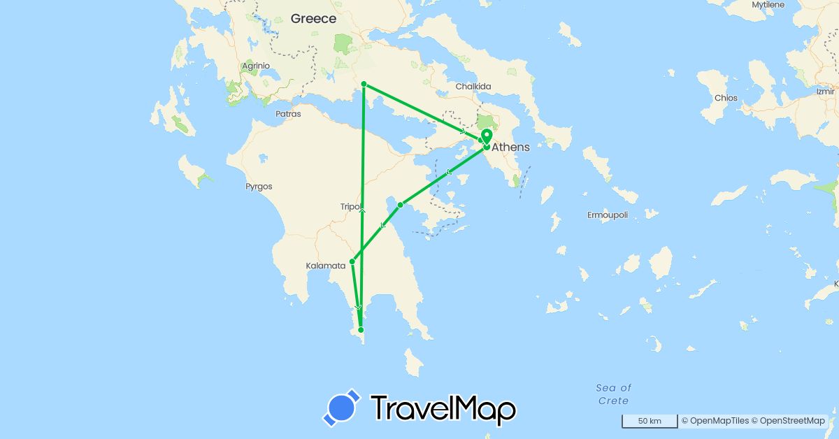 TravelMap itinerary: driving, bus in Greece (Europe)
