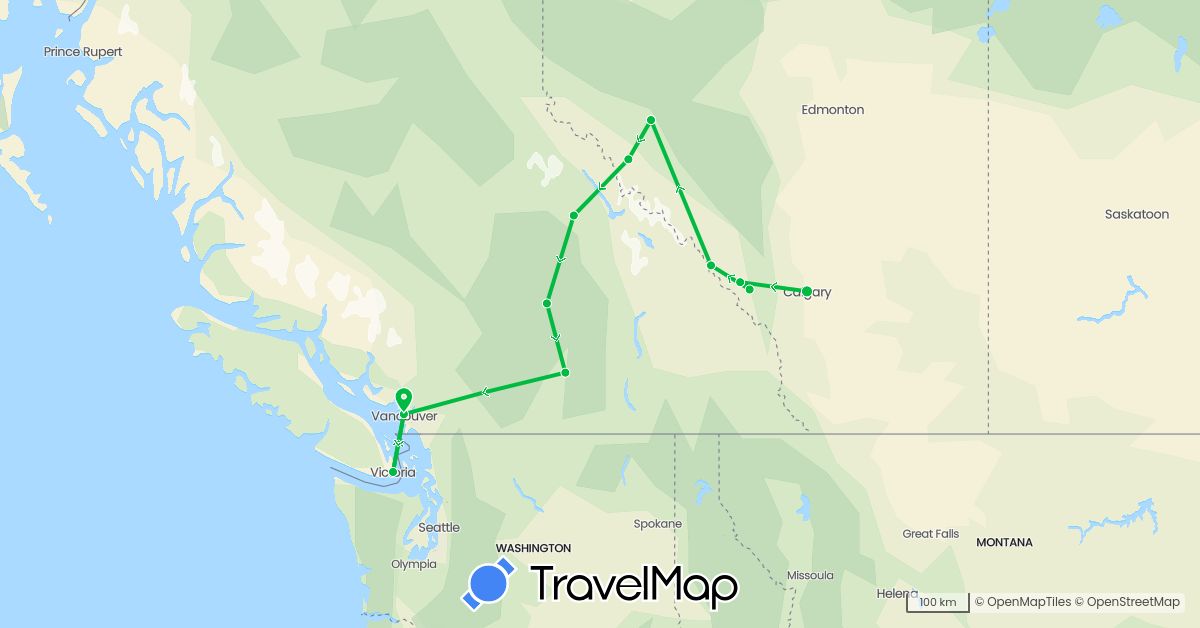 TravelMap itinerary: bus in Canada (North America)