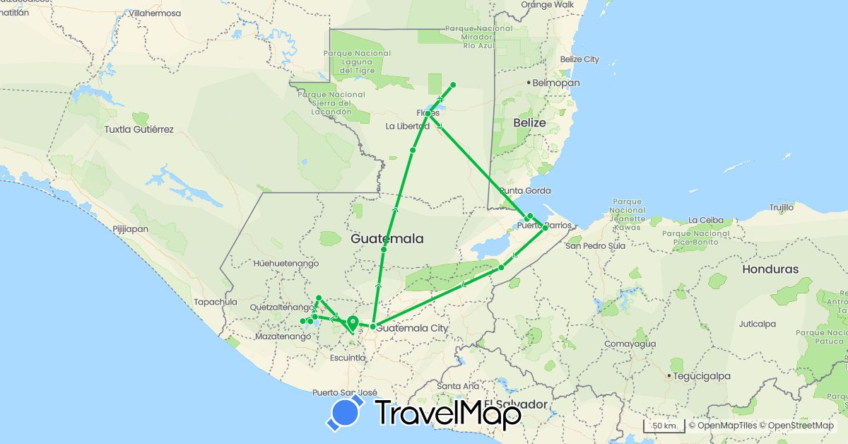TravelMap itinerary: driving, bus in Guatemala (North America)