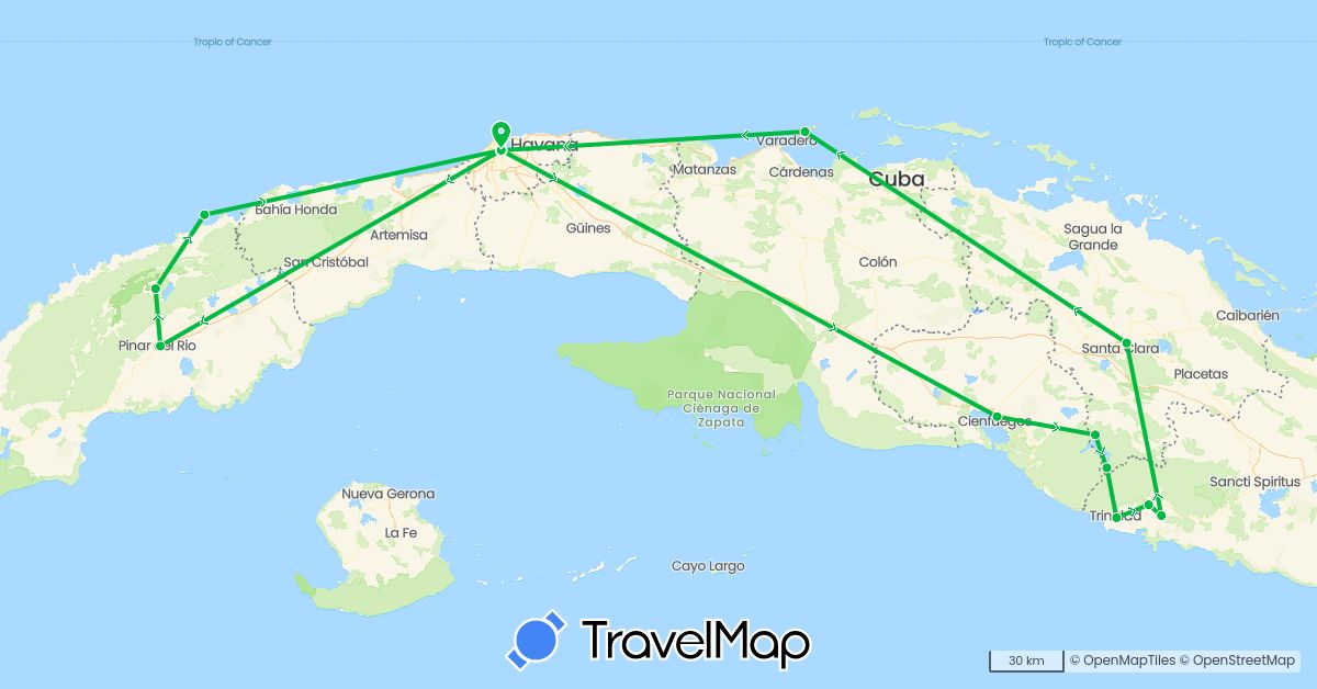 TravelMap itinerary: driving, bus in Cuba (North America)