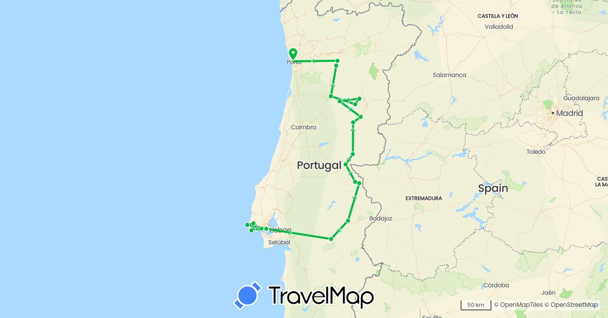 TravelMap itinerary: driving, bus in Portugal (Europe)