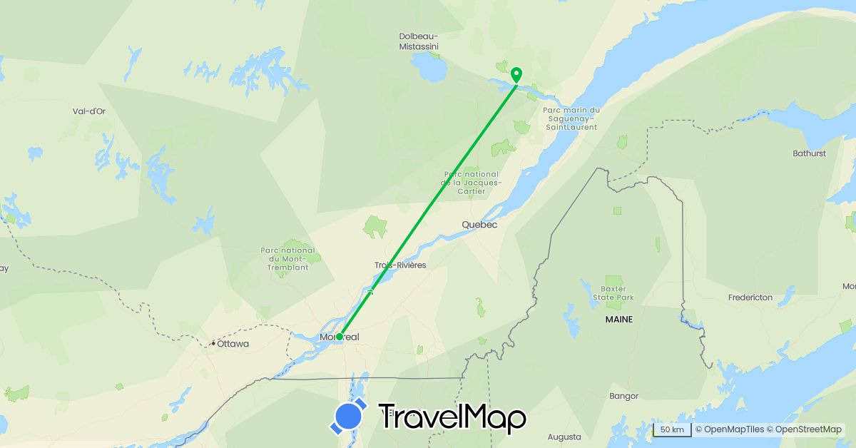 TravelMap itinerary: driving, bus in Canada (North America)