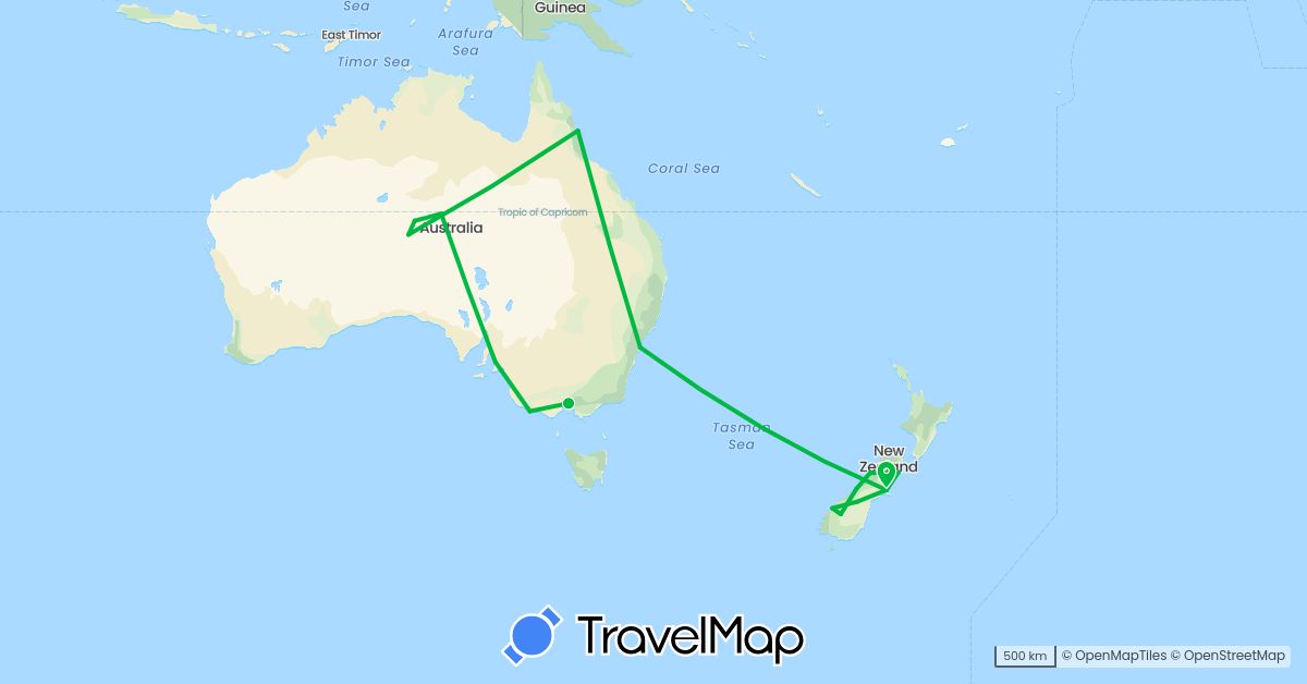 TravelMap itinerary: driving, bus in Australia, New Zealand (Oceania)