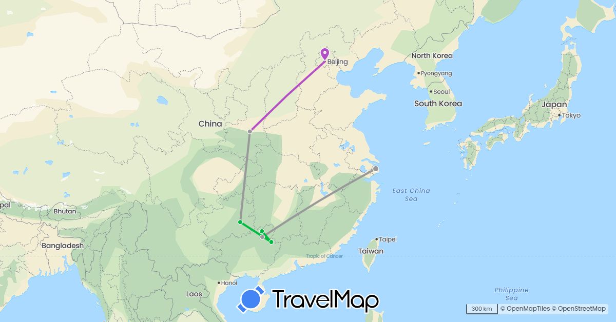 TravelMap itinerary: driving, bus, plane, train in China (Asia)