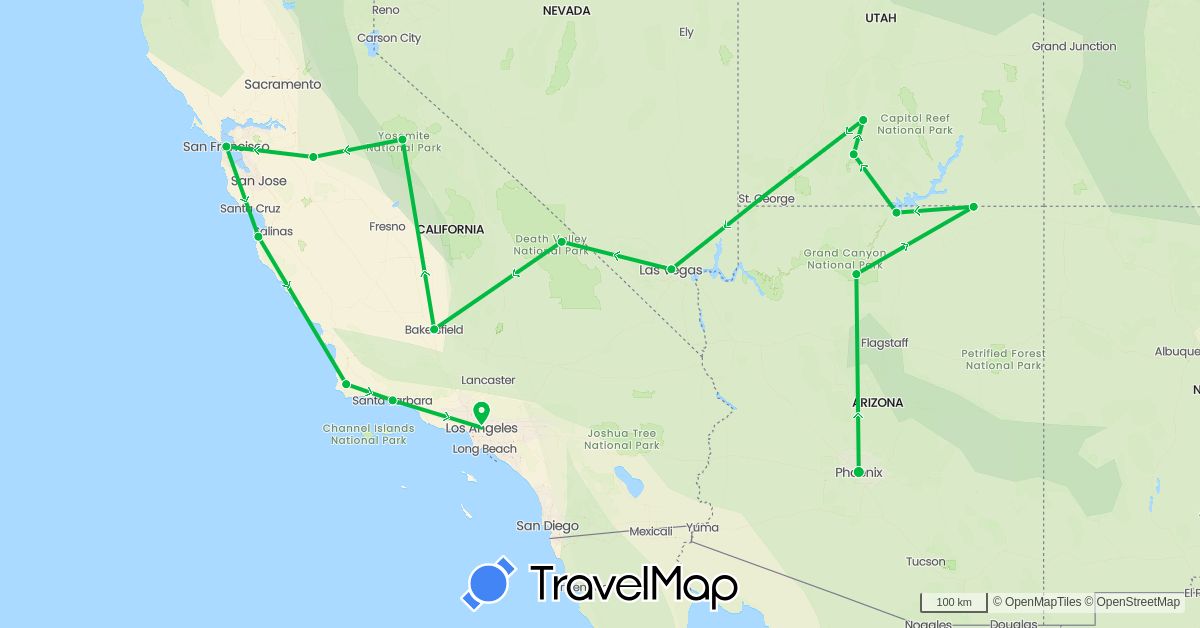 TravelMap itinerary: driving, bus in United States (North America)