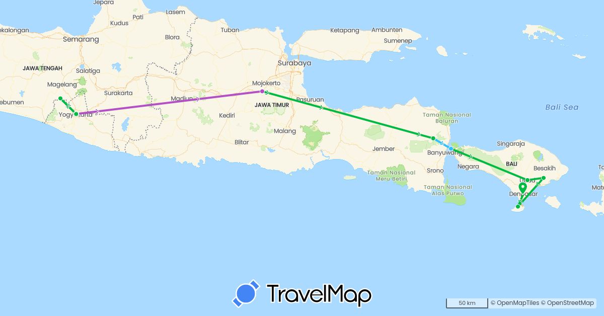 TravelMap itinerary: driving, bus, train, boat in Indonesia (Asia)