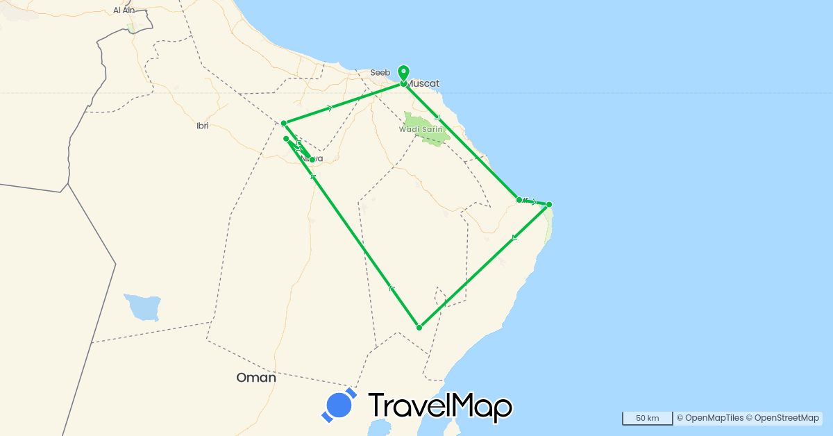TravelMap itinerary: driving, bus in Oman (Asia)
