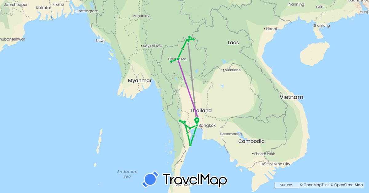 TravelMap itinerary: driving, bus, plane, train in Thailand (Asia)