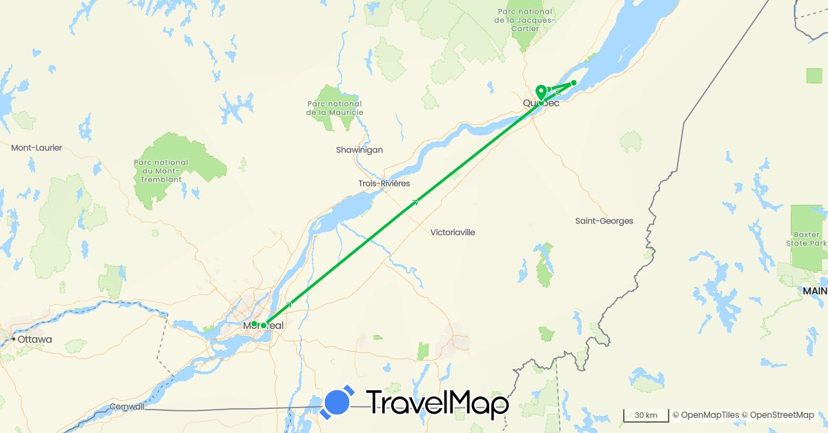 TravelMap itinerary: driving, bus in Canada (North America)