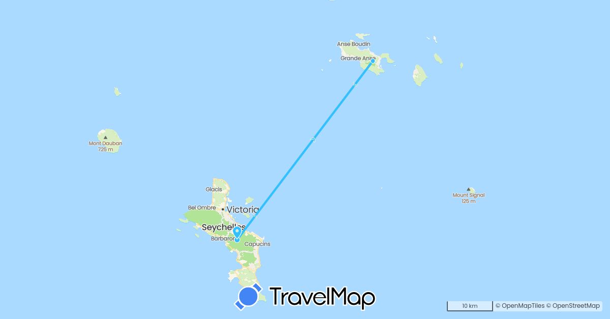 TravelMap itinerary: driving, boat in Seychelles (Africa)