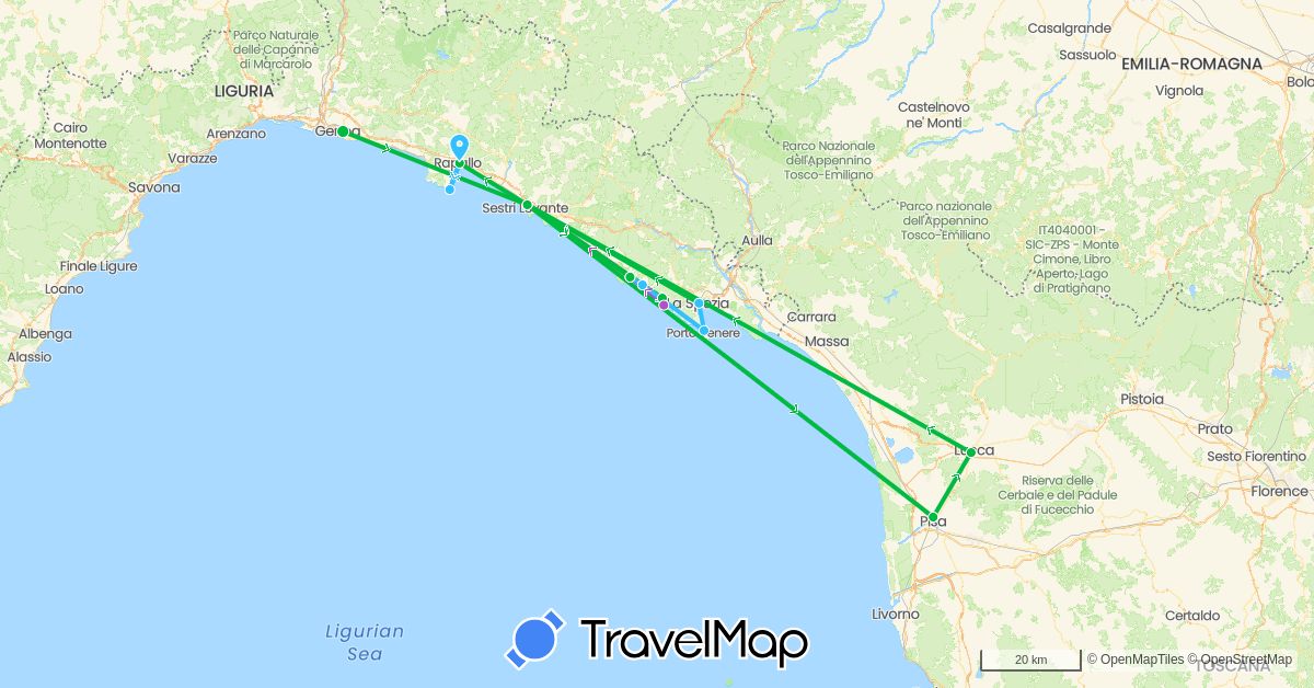 TravelMap itinerary: driving, bus, train, boat in Italy (Europe)