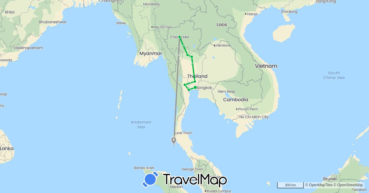 TravelMap itinerary: driving, bus, plane in Thailand (Asia)